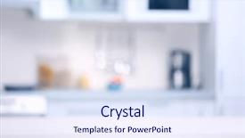  Presentation with kitchen furniture - Presentation theme with comfort zone - blurred kitchen interior in light background and a sky blue colored foreground