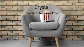  Presentation with movie cinema or theater audience - Colorful slide set enhanced with comfortable armchair in home cinema backdrop and a coral colored foreground