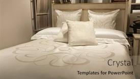  Presentation with bed - Slides with comfortable-bed-with-soft-pillows background and a coral colored foreground