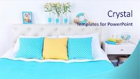  Presentation with soft drink mango - Colorful presentation theme enhanced with comfortable-soft-bed-in-room backdrop and a sky blue colored foreground