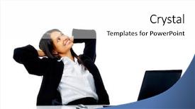  Presentation with work the word in your life - Cool new PPT theme with comfortable woman takes a break backdrop and a white colored foreground