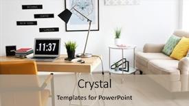  Presentation with workplace - Amazing slides having comfortable workplace in office backdrop and a mint green colored foreground