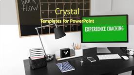  Presentation with coaching - Colorful slide set enhanced with comfortable-workplace-with-modern-computer backdrop and a tawny brown colored foreground