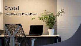  Presentation with green office - Slide deck enhanced with comfortable workspace - computer desk orthopaedic background and a coral colored foreground