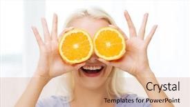  Presentation with healthy diet organic food - Amazing PPT theme having comic and people concept - happy backdrop and a coral colored foreground