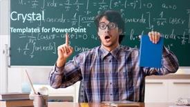  Presentation with math book - PPT theme with comic book - funny male math teacher background and a ocean colored foreground