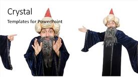  Presentation with wizard - Audience pleasing PPT theme consisting of comic book - funny wise wizard isolated backdrop and a cream colored foreground