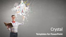  Presentation with science - Theme having comic book - young funny science man background and a gray colored foreground