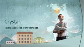  Presentation with book glasses - Slides with comic book - young funny science man background and a light blue colored foreground