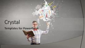  Presentation with nanoparticles in science - PPT layouts with comic book - young funny science man background and a light gray colored foreground