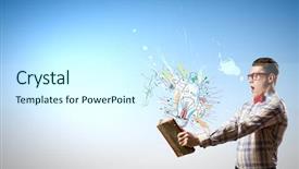  Presentation with science swirls - Presentation enhanced with comic book - young funny science man background and a cool aqua colored foreground