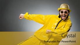  Presentation with yellow - PPT layouts with comic pop art - man wearing yellow suit background and a gold colored foreground
