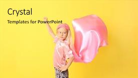  Presentation with superhero - Colorful PPT theme enhanced with hreo comics theme - cute girl in superhero costume backdrop and a white colored foreground