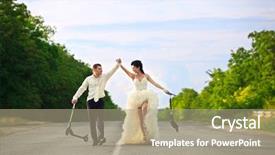  Presentation with road safety young drivers - Beautiful PPT theme featuring wedding fun - smiling young newlywed couple backdrop and a mint green colored foreground