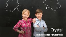  Presentation with cartoon children - Colorful slide deck enhanced with fun cartoon school - two little smiling children backdrop and a dark gray colored foreground