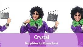  Presentation with clapper - Audience pleasing slide set consisting of comical sun - funny man in wig backdrop and a purple colored foreground