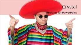 Presentation with mexican vacations - Beautiful theme featuring comical sun - funny mexican wearing poncho isolated backdrop and a  colored foreground
