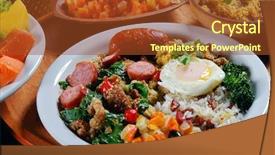  Presentation with nasi goreng fried rice - Colorful slide set enhanced with comida - tropeiro beans with sausage rice backdrop and a tawny brown colored foreground