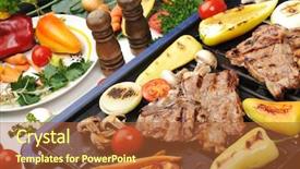  Presentation with meat beef - Amazing PPT theme having comida americana - barbecue prepared beef meat backdrop and a red colored foreground