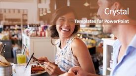  Presentation with lunch - Colorful slide deck enhanced with comida americana - couple enjoying lunch date backdrop and a red colored foreground