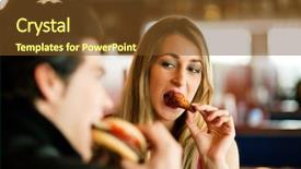  Presentation with hamburger - PPT theme featuring comida americana - couple in a restaurant background and a tawny brown colored foreground