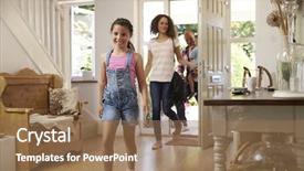  Presentation with home black family - Beautiful theme featuring coming - family in hallway returning home backdrop and a coral colored foreground
