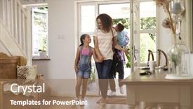  Presentation with home black family - PPT layouts featuring coming - family in hallway returning home background and a coral colored foreground
