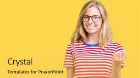  Presentation with over come challanges - Presentation theme with coming attraction - beautiful young woman wearing glasses background and a yellow colored foreground