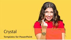  Presentation with young woman wearing boxer gloves - Beautiful theme featuring coming attraction - young beautiful woman wearing casual backdrop and a yellow colored foreground