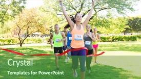  Presentation with marathon running race - Slides enhanced with coming first to finish background and a forest green colored foreground