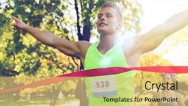  Presentation with marathon man - PPT theme with coming first to finish background and a yellow colored foreground
