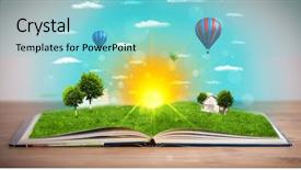  Presentation with green nature - PPT layouts having coming out of its pages background and a seafoam green colored foreground