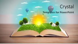  Presentation with open book page - Colorful slide set enhanced with coming out of its pages backdrop and a  colored foreground