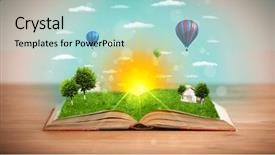 Presentation with green nature - Presentation theme enhanced with coming out of its pages background and a light blue colored foreground