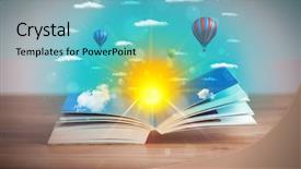  Presentation with open book page - Amazing slide set having while working in office interior backdrop and a mint green colored foreground