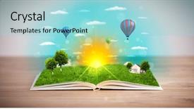  Presentation with open book page - Colorful slide deck enhanced with coming out of its pages backdrop and a  colored foreground