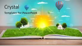  Presentation with open book magic lights - Slide deck enhanced with coming out of its pages background and a  colored foreground