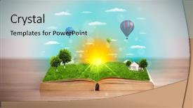  Presentation with green earth world globe map - Slide deck with coming out of its pages background and a light blue colored foreground