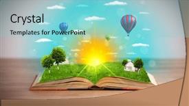  Presentation with green earth world globe map - Presentation design with coming out of its pages background and a  colored foreground