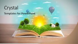  Presentation with green earth world globe map - Colorful presentation enhanced with coming out of its pages backdrop and a arctic colored foreground