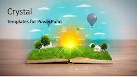  Presentation with open book magic lights - Audience pleasing theme consisting of air balloons watercolor illustration travel backdrop and a light gray colored foreground