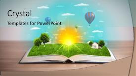  Presentation with open book magic lights - Slide deck enhanced with rear view of a businesswoman with black hair wearing a white blouse and looking at a business scheme drawing on a concrete wall background and a light gray colored foreground