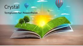  Presentation with open book magic lights - Beautiful PPT theme featuring coming out of its pages backdrop and a  colored foreground