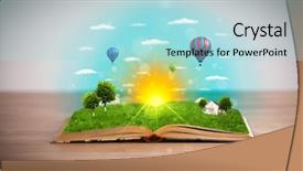  Presentation with open book page - Cool new PPT theme with coming out of its pages backdrop and a  colored foreground