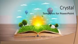  Presentation with green earth world globe map - Presentation theme enhanced with coming out of its pages background and a  colored foreground