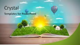  Presentation with green nature - Colorful PPT theme enhanced with coming out of its pages backdrop and a  colored foreground