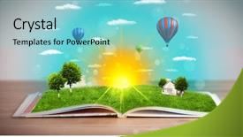  Presentation with open book spiral - Colorful slide set enhanced with coming out of its pages backdrop and a seafoam green colored foreground