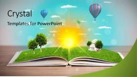  Presentation with green earth world globe map - Beautiful slide set featuring coming out of its pages backdrop and a seafoam green colored foreground