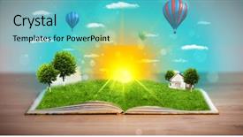  Presentation with green nature - Slides featuring silhouette of woman - sup surfer alone at sea in the twilight background and a ocean colored foreground.