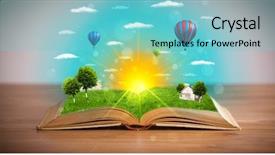  Presentation with green earth world globe map - Slide deck featuring coming out of its pages background and a light blue colored foreground